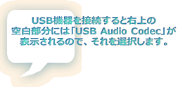 USB�@���ڑ�����ƉE��� �󔒕����ɂ́uUSB Audio Codec�v�� �\�������̂ŁA�����I����܂��B 